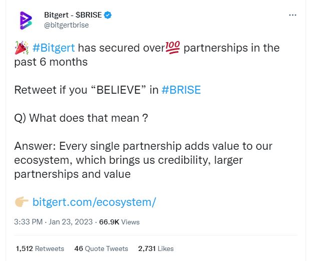 bitgert has secured over 100 partnerships