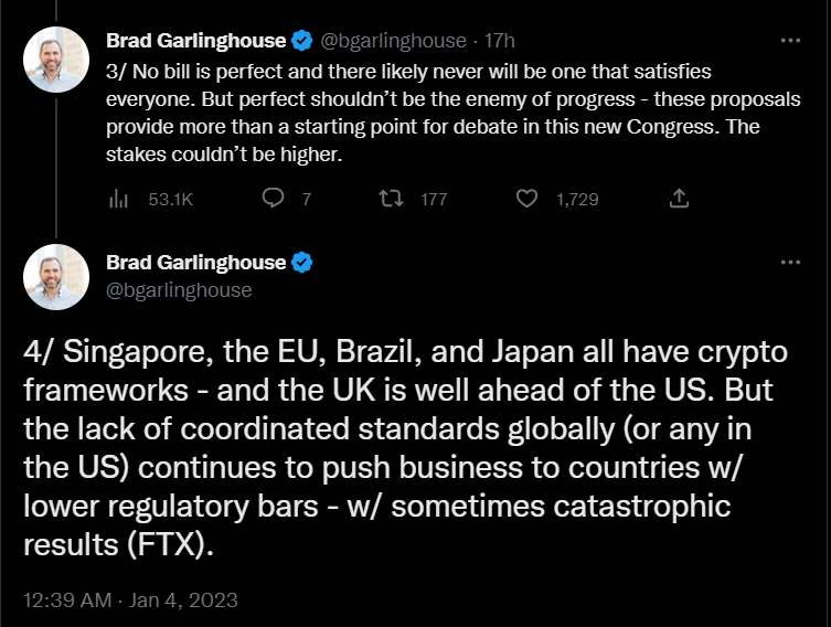Brad Garlinghouse noted that other countries have left the US behind in terms of forming a crypto framework.