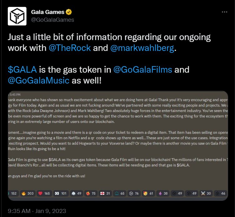 Gala crypto, GALA Coin Price Spikes 121% on Hollywood Partnerships