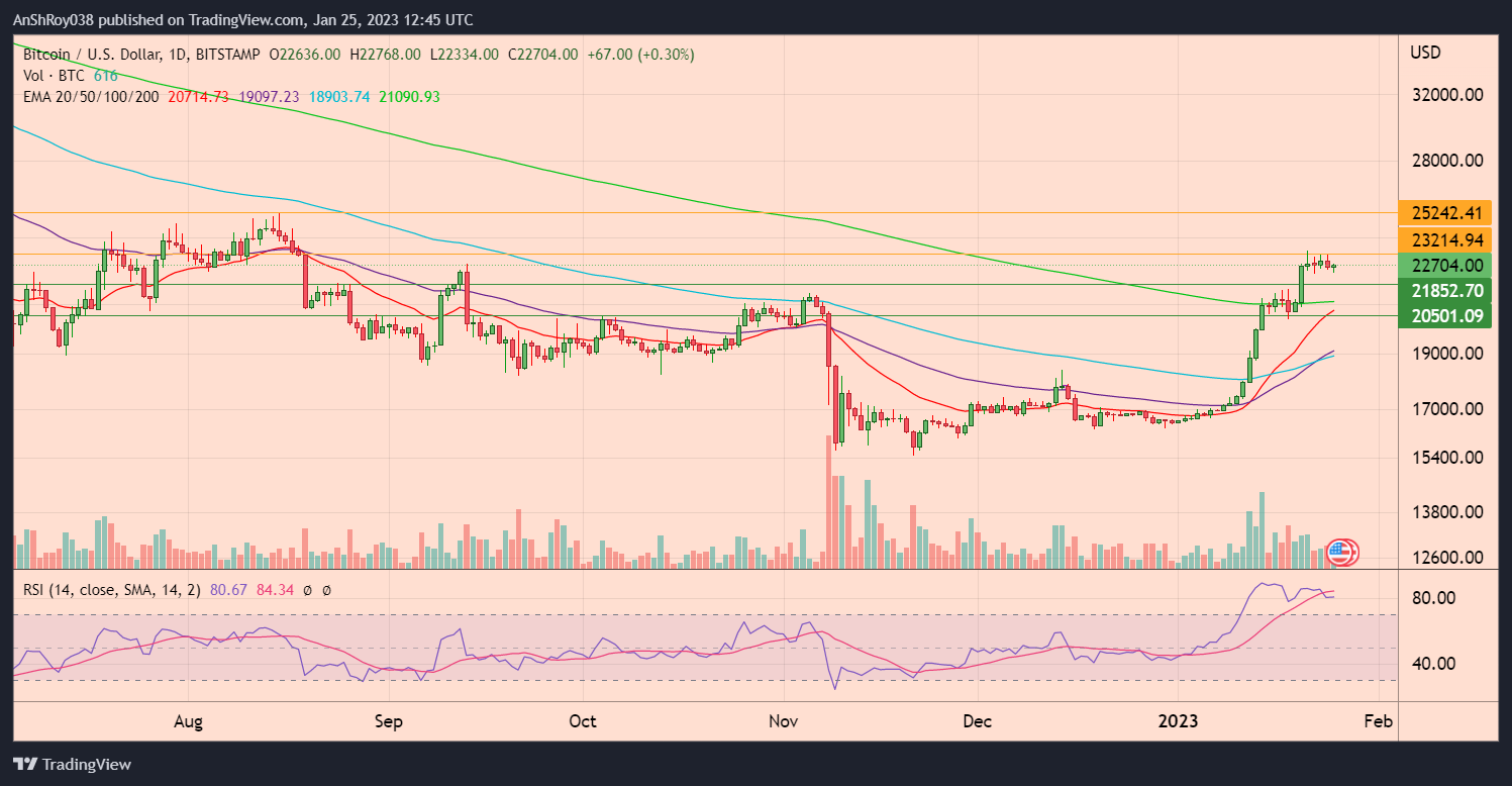 BTCUSD daily chart with RSI.