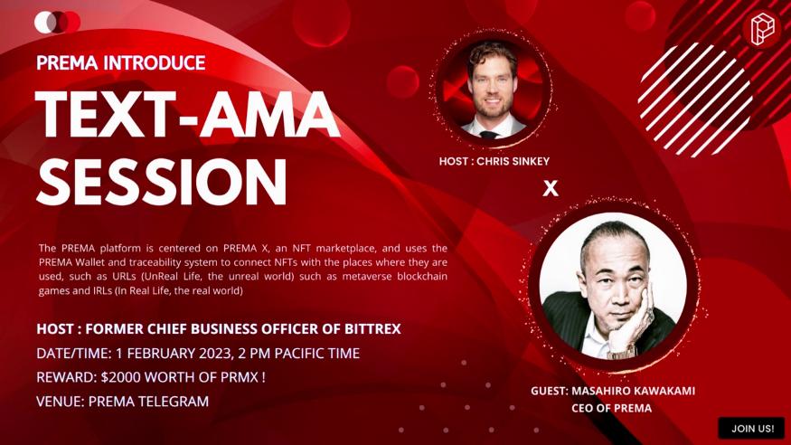 , Prema CEO, Masahiro Kawakami attended an AMA Session hosted by Former Bittrex CBO Chris Sinkey