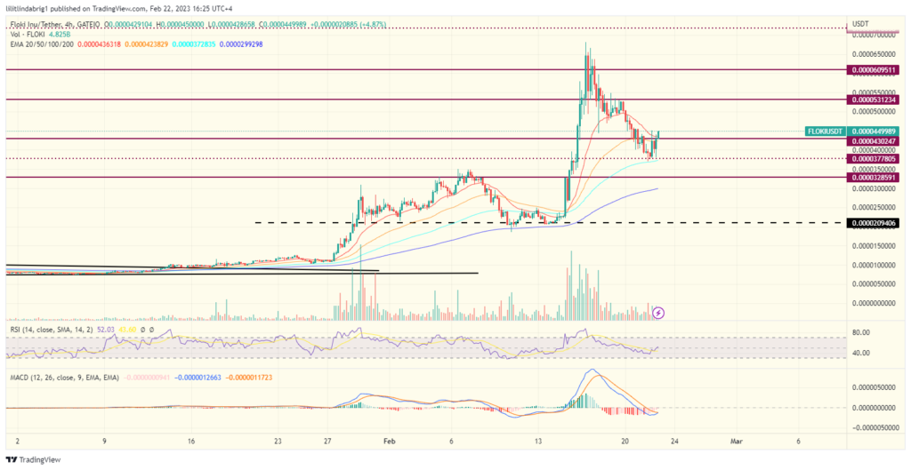 Floki Inu (FLOKI) retested a support line. Source: TradingView.com  floki inu coin let the dogs out 