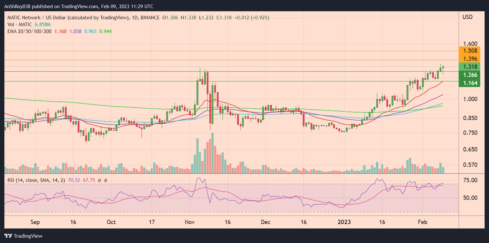 MATICUSD daily chart with RSI
