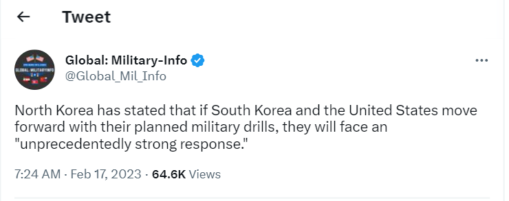 North Korea has threatened the United States & South Korea of a strong reaction for their upcoming joint military drills
