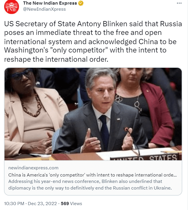 The United States and the Biden Administration see Russia and China as its biggest threat globally