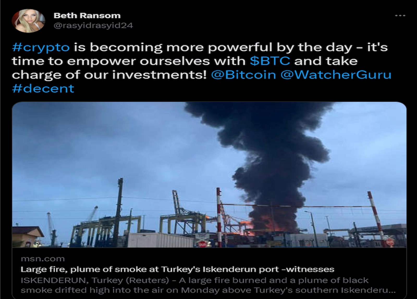 Another senseless tweet regarding the Turkey earthquake.