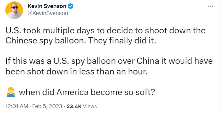 President Joe Biden has finally ordered the US Air Force to shoot down the Chinese spy balloon