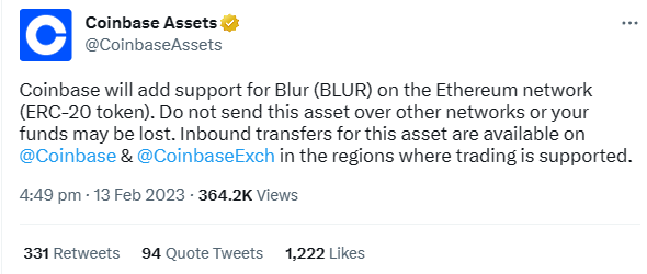 Coinbase to list BLUR