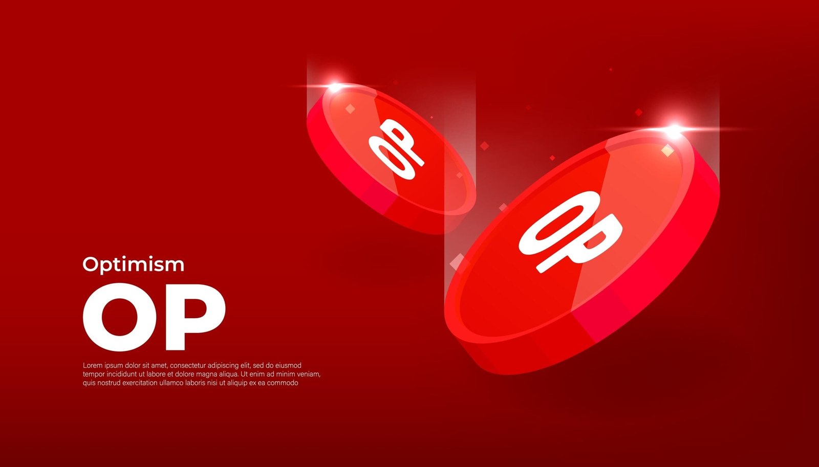 Optimism (OP) coin cryptocurrency concept banner background.