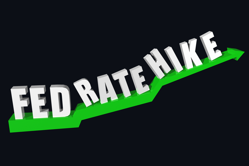 3D text Fed rate hike with black theme background