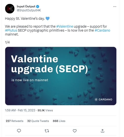 Cardano Valentine upgrade