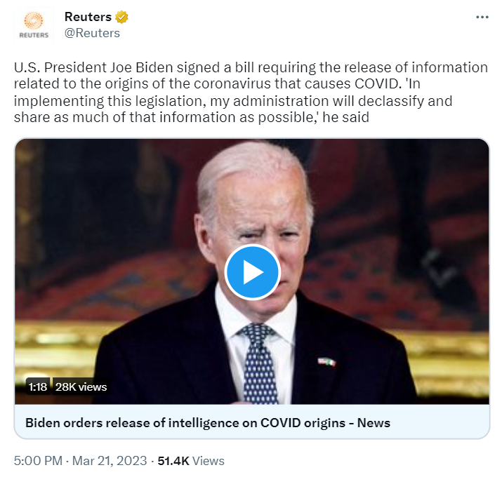 President Biden has received the support from both the houses of the US Congress for his bill on the origins of the Covid 19 pandemic and its link to the Wuhan Institute of Virology