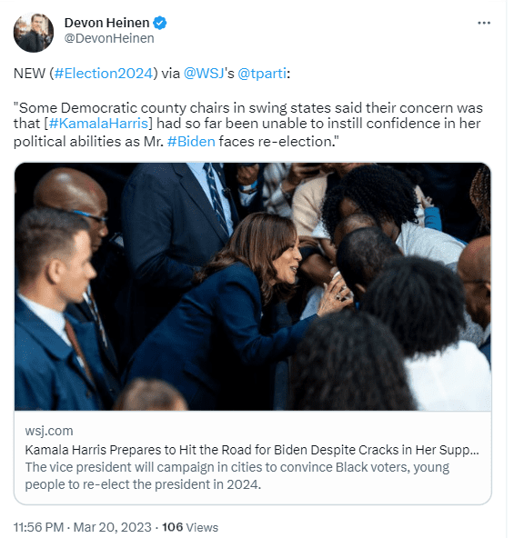 Several members of the democratic party are worried about the dropping popularity of VP Kamala Harris 