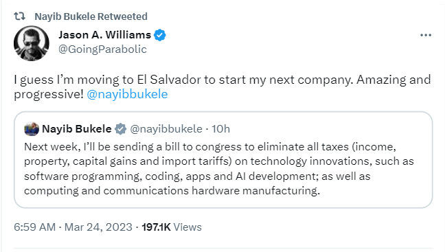 Several entrepreneurs are already ready to move to El Salvador to do business following President Nayib Bukele's announcement. Nayib Bukele Bukele to eliminate all taxes on tech