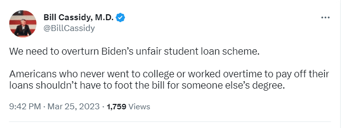 Senator Bill Cassidy is one of the Republican Senators who plan to table a resolution against US President Joe Biden's student loan forgiveness program 