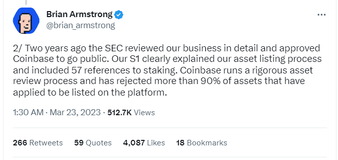 The Securities and Exchange Commission (SEC) has not been constructive in its dealings with Coinbase (COIN)