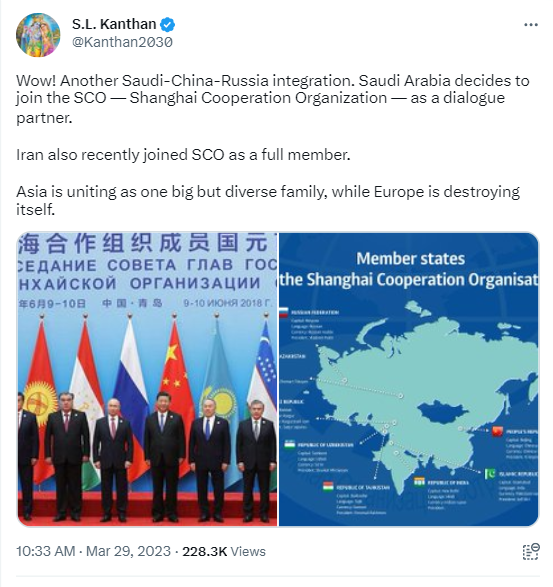 Saudi Arabia joining the Shanghai Cooperation Organization (SCO) is a blow to the United States 