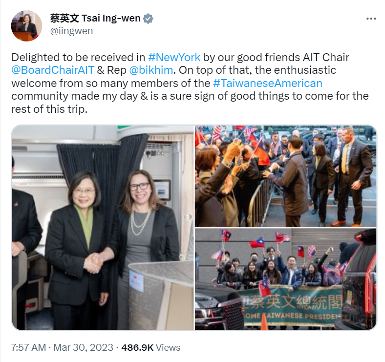 Taiwan's President Tsai Ing-wen is in New York. House Speaker Kevin McCarthy will meet her as China warns the US of severe consequences