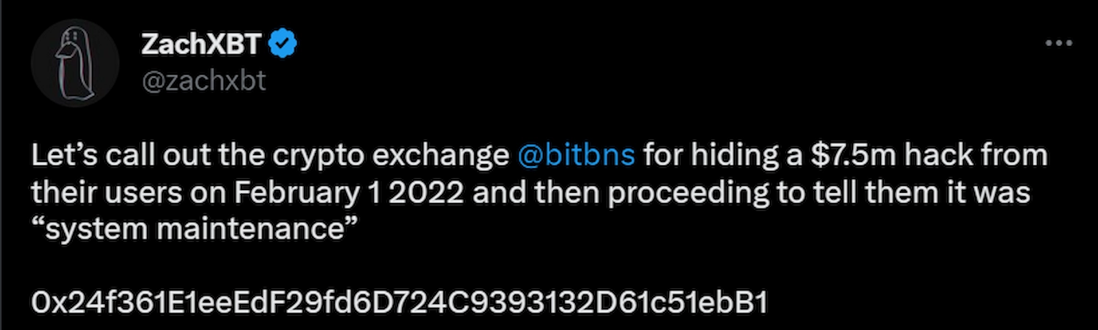ZachXBT called out BitBNS exchange for hiding the hack