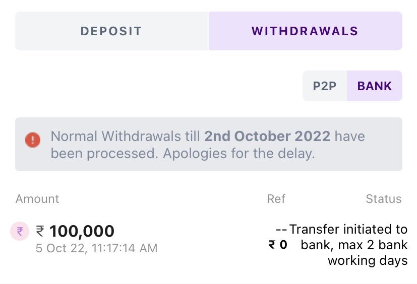 Users are facing difficulties with INR withdrawals on the BitBNS exchange.