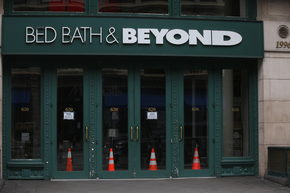 New York, New York/ U.S. 5/25/2020: New York City Bed Bath & Beyond store closed for business during pandemic.