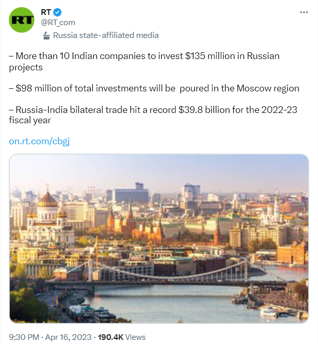 Indian Firms to invest millions into the Russian economy despite sanctions on Russa 
