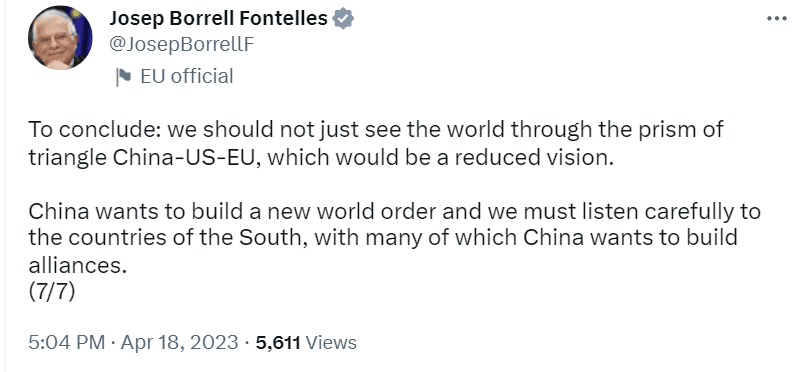 EU's top diplomat Josep Borrell doesn't rule out cooperation with China.

The United States is losing political clout as the European Union looks to strengthen ties with China despite Pressure from the United States  US