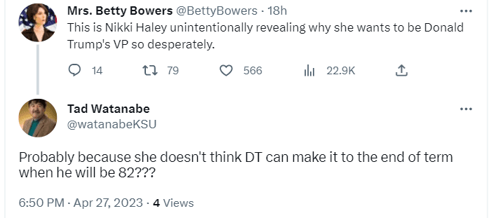 Republican presidential candidate Nikki Haley has claimed that US President Joe Biden is too old and will die in office if re-elected. She is up against former US President, Republican Party strongman Donald Trump, who also eyes the presidency 