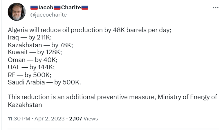 Several OPEC+ members will decrease oil output from May 2023 to the end of the current yea. Another failure of the Biden Administration