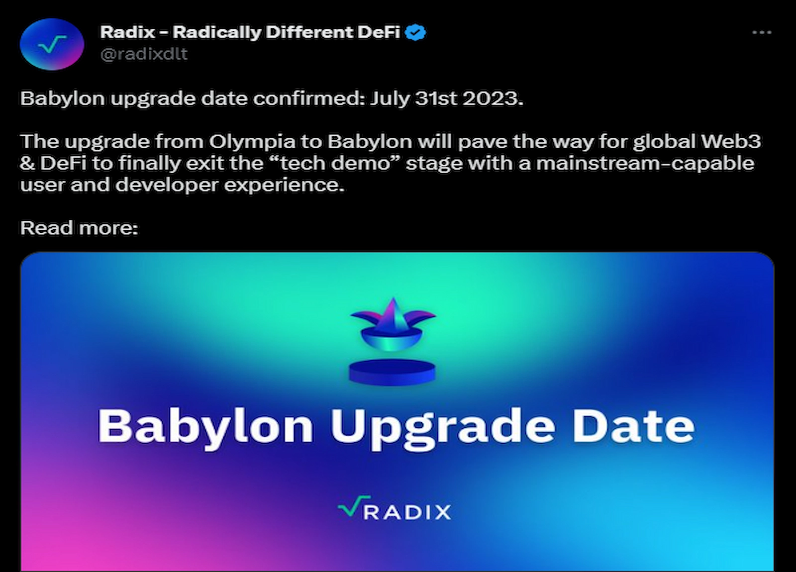 Radix announced the release date of its next upgrade