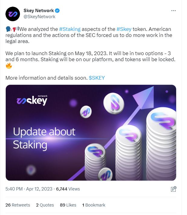 skey network, Skey Network (SKEY) at 99% below record high ahead of staking launch