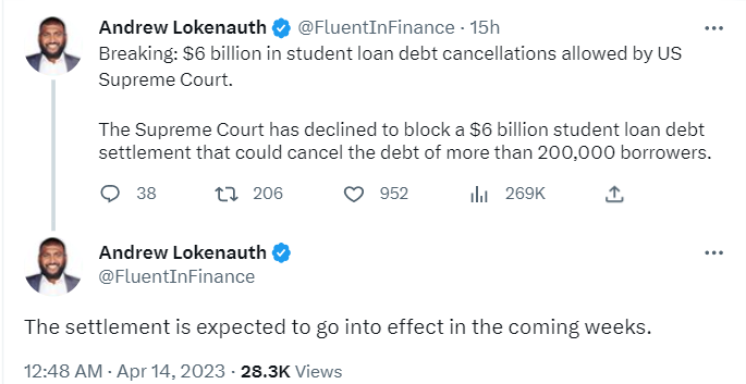 US Supreme Court declined to block the $6 billion student debt settlement despite pleas from Educational Institutions