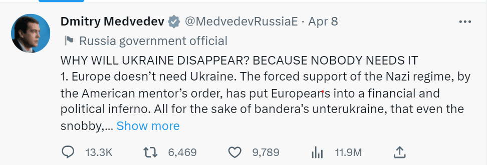 Former Russian President Dmitry Medvedev, who served as the country's President, has argued that Ukraine will cease to exist in the future 