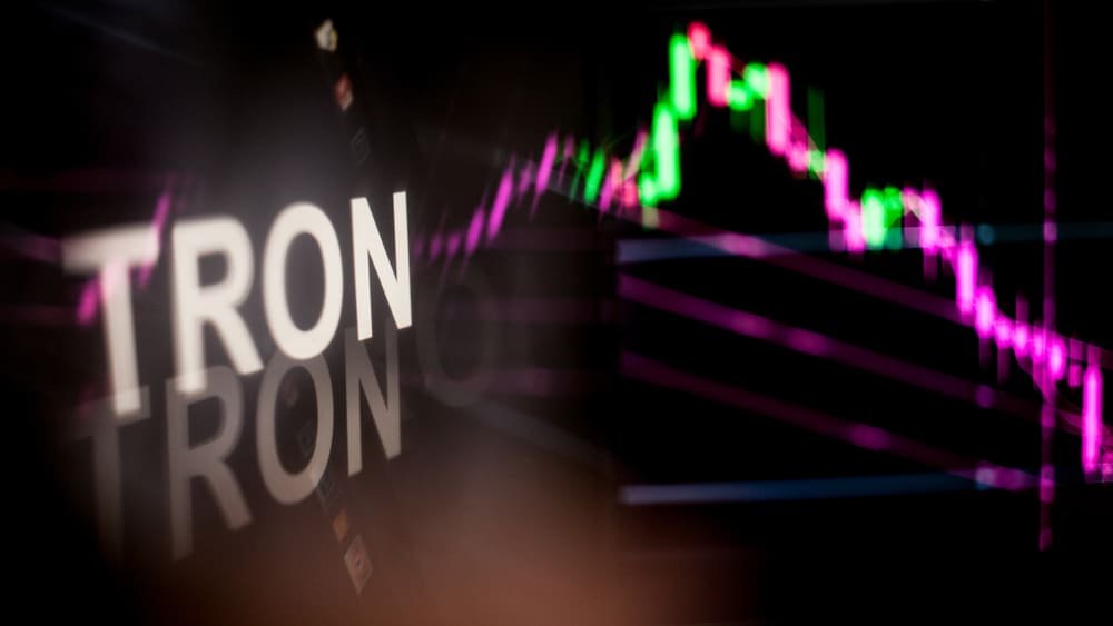 TRON Cryptocurrency token. crisis and the collapse of prices, the red graph down. The behavior of the cryptocurrency exchanges, concept. Modern financial technologies.