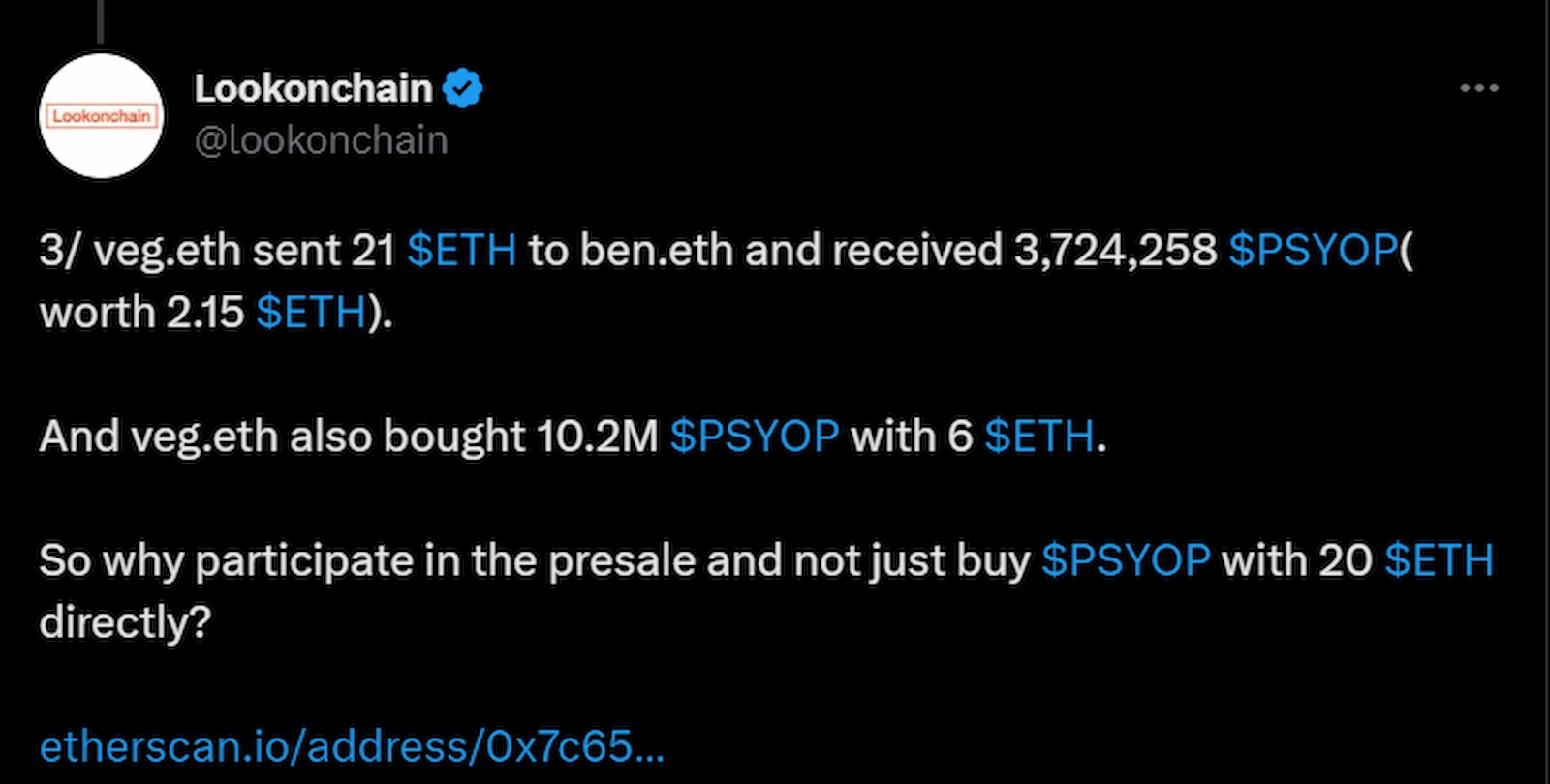 Lookonchain highlighted the losses that PSYOP pre-sale investors suffered