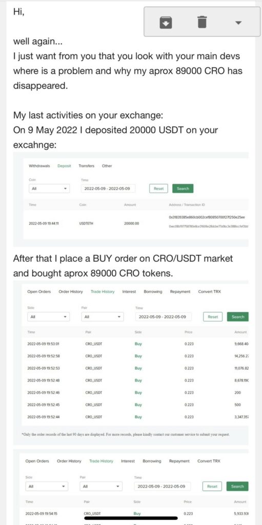 An investor was shocked to find his CRO tokens missing from crypto exchange Poloniex