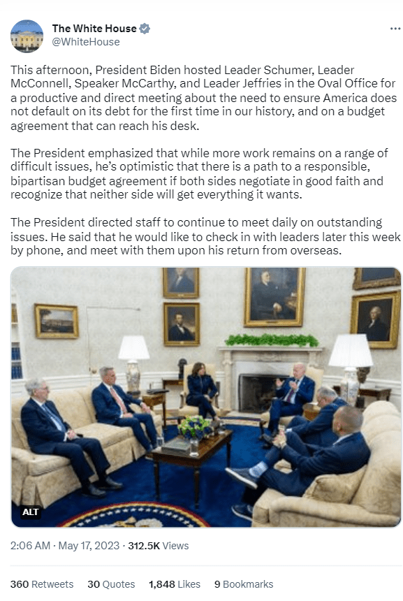 President Joe Biden held a second round of meetings with Congressional leaders at the White House in an attempt to raise the country's debt ceiling 