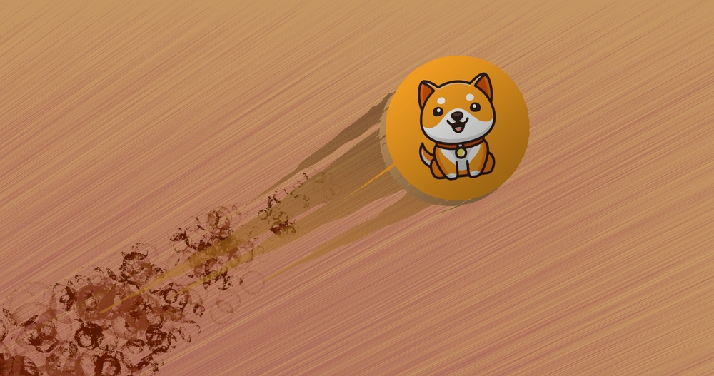 February 13 2023 Illustration of the crypto asset token BabyDoge coin take off, unstick, skyrocketing in a bull run. Rise of Baby Doge Coin