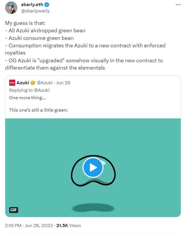 Azuki Elementals NFT Mint Sold Out in Less Than 15 Minutes after its launch. The project will also drop a new collection called green bean