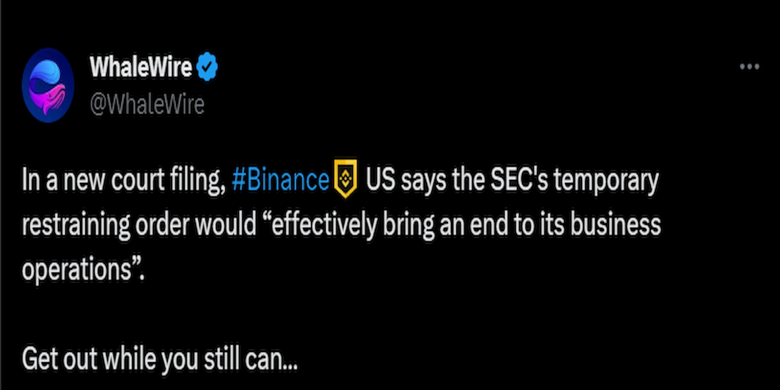 Binance.US's filing against the SEC has served to increase the FUD in the market.