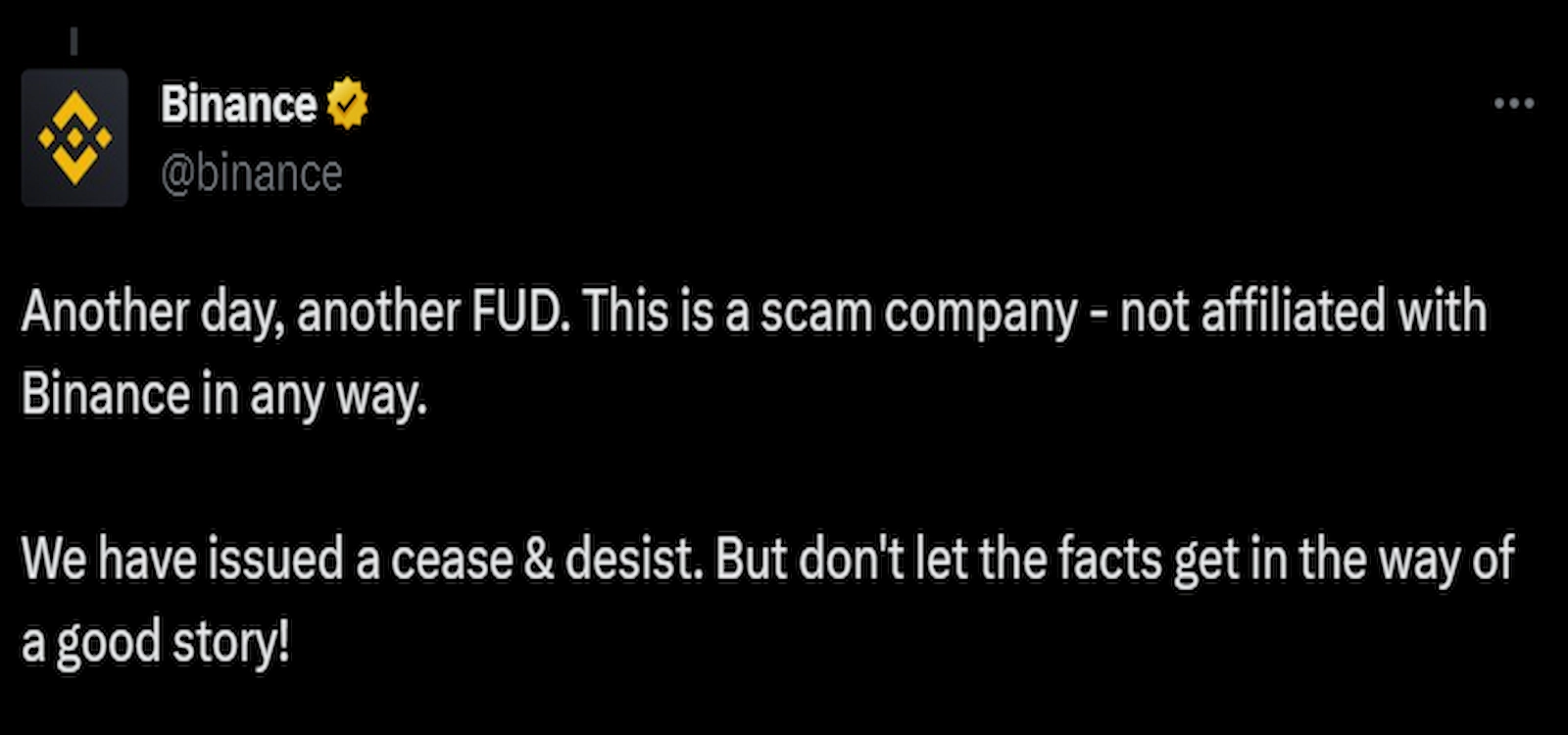 Binance claimed that the exchange had no office at the address