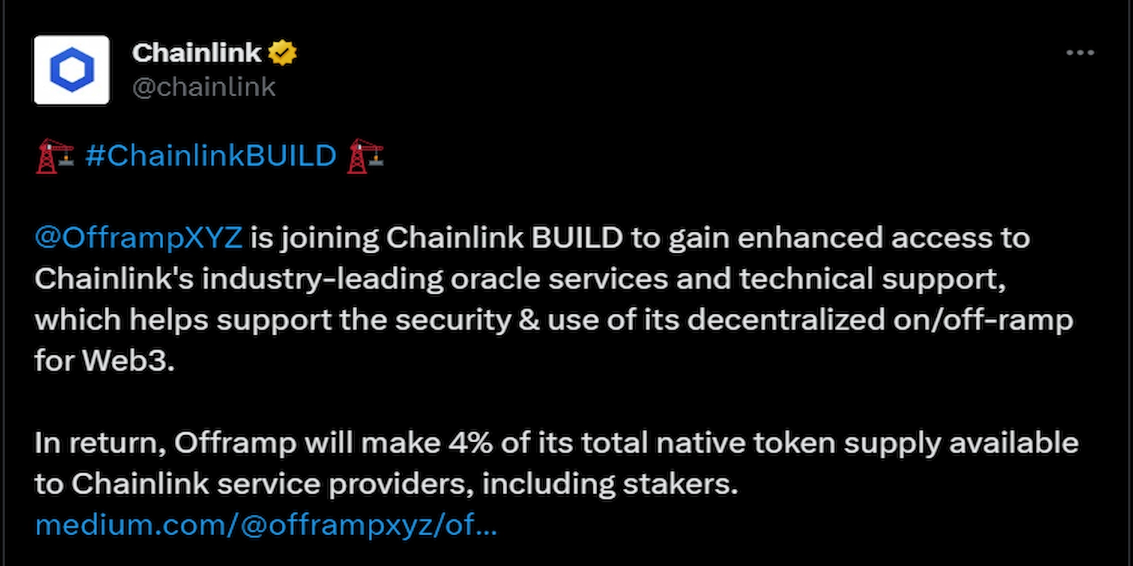 Decentralized exchanged Offramp announced its partnership with Chainlink