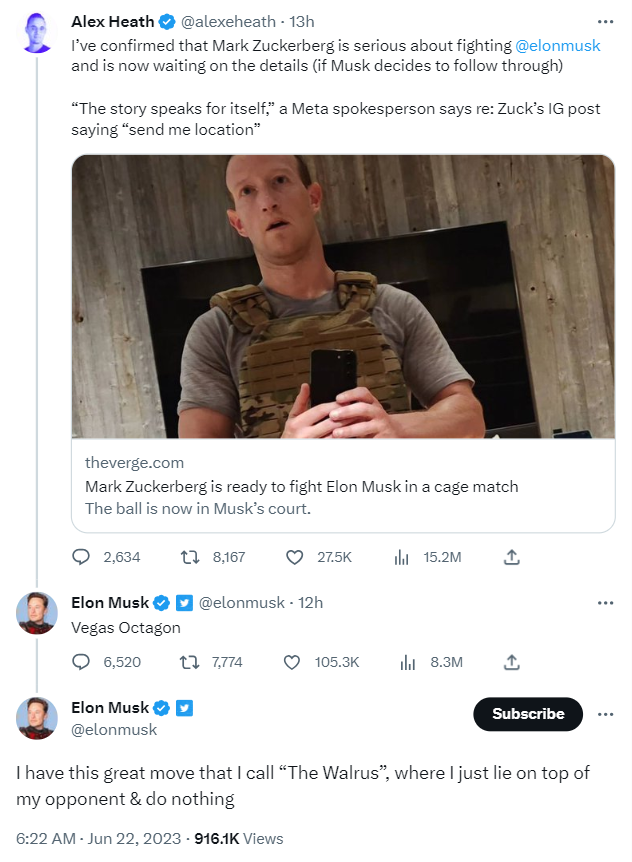 Elon Musk cage fight, Elon Musk is about to get a whooping! Mark Zuckerberg accepts his challenge to a cage fight: Yes, Seriously