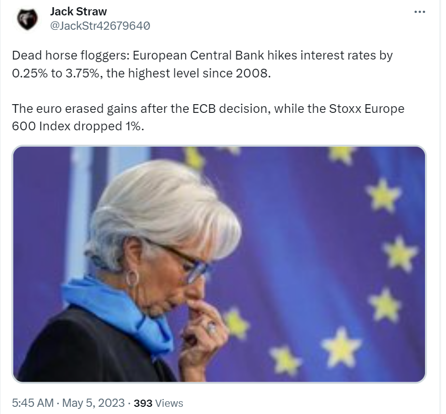 According to Eurostat, the EU’s statistics agency, the Eurozone is in recession. European Central Bank raised interest rate to  3.75%, highest since 2008.