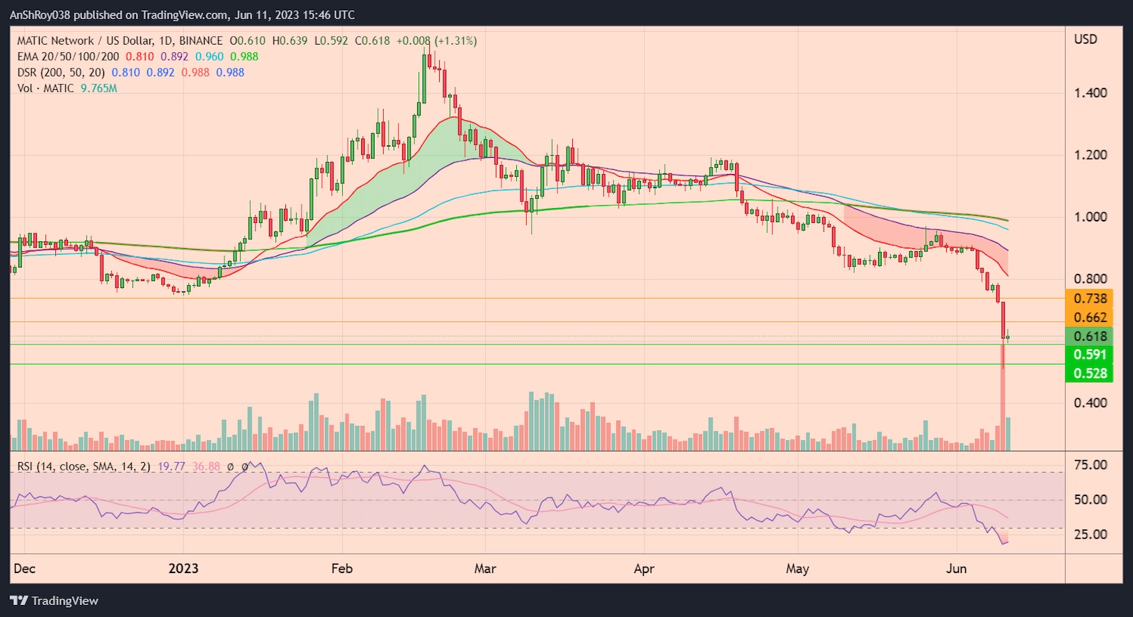 MATICUSD daily chart with RSI