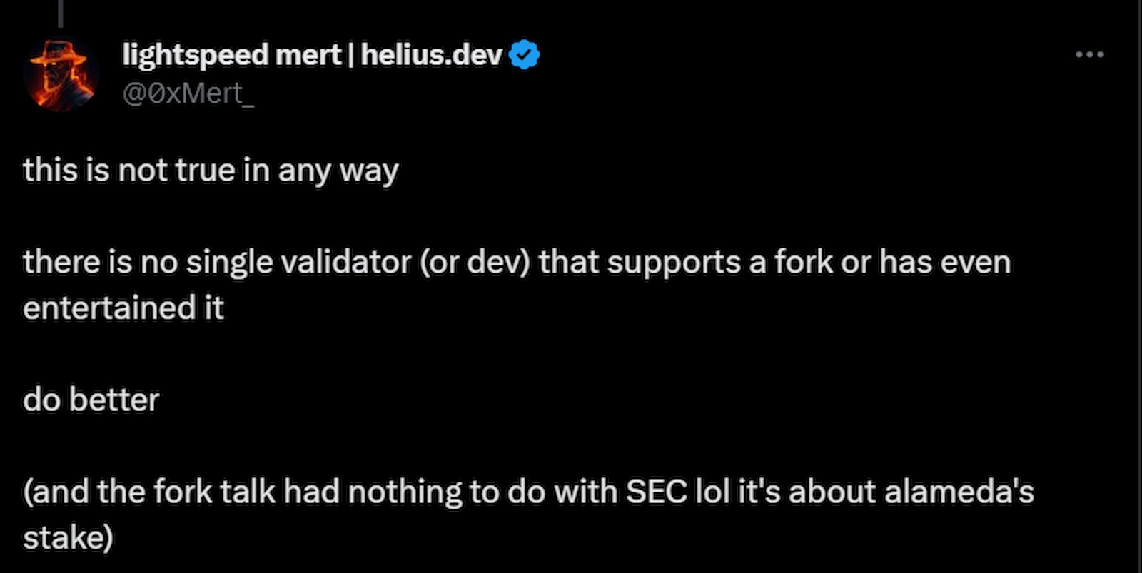 Helius Labs founder stated that Solana validators want nothing to do with a hard fork