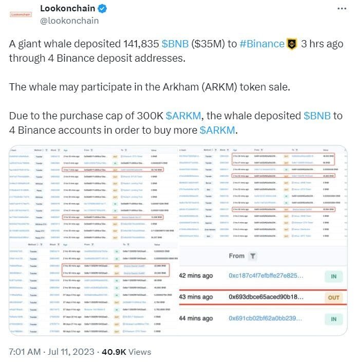 Arkham (ARKM) token became the latest project to come from Binance Launchpad amid excitement from crypto whales. BNB rallies 6%.