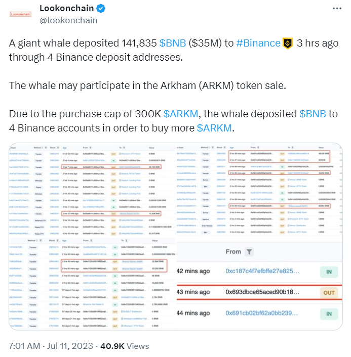 Arkham (ARKM) token became the latest project to come from Binance Launchpad amid excitement from crypto whales. BNB rallies 6%.