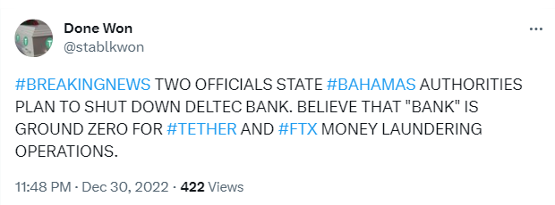 The United States has confiscated $58 million from a bank account held by Deltec Bank and Trust in connection to money laundering of funds generated via crypto fraud schemes 