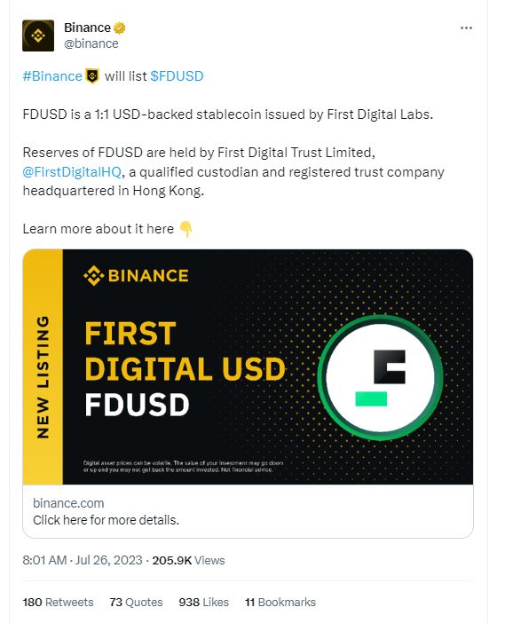 FDUSD, Binance lists First Digital&#8217;s FDUSD amid shrinking stablecoin market